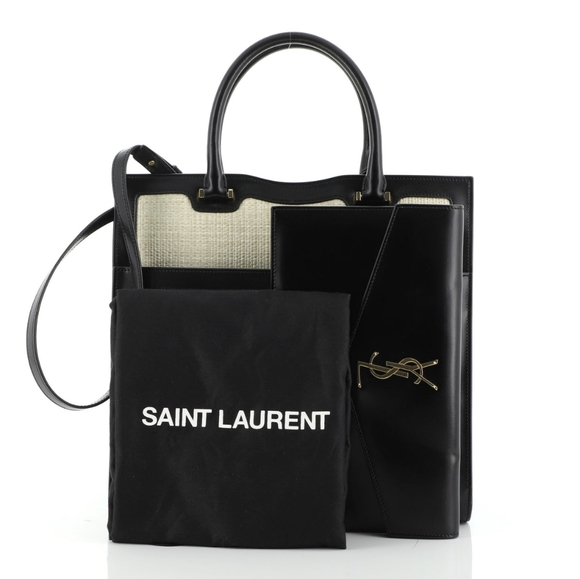 Very Rare! YSL Saint Laurent Uptown 2 in 1 Tote Canvas w/ Leather RAFFIA SATCHEL - Picture 7 of 16